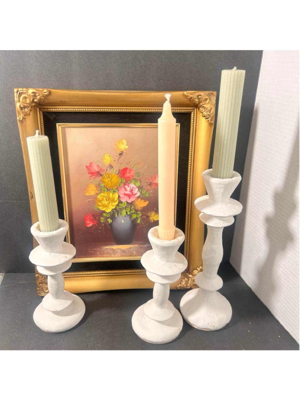 West Elm Home White Brutalist Taper Candle Holders Minimalist Rustic Set of 3